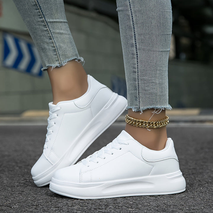 Women’s Trainers | White Faux Leather Sneakers | Casual Shoes