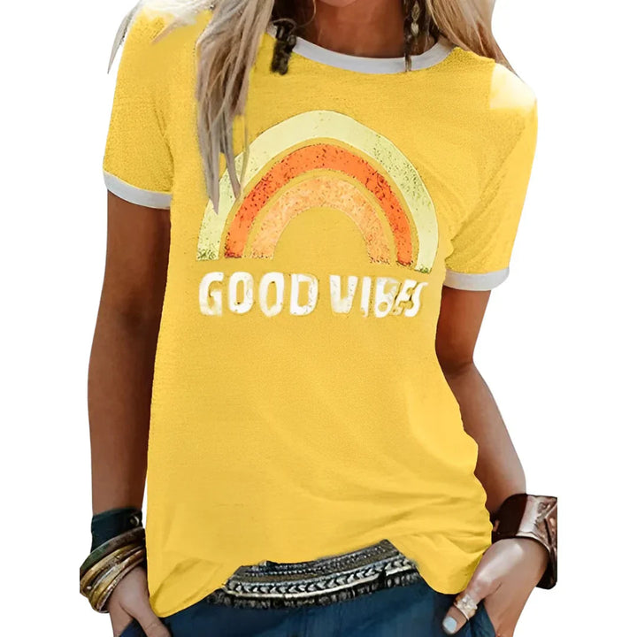 Women’s T-Shirt | Rainbow Print | Round Neck & Short Sleeves | Casual Clothing