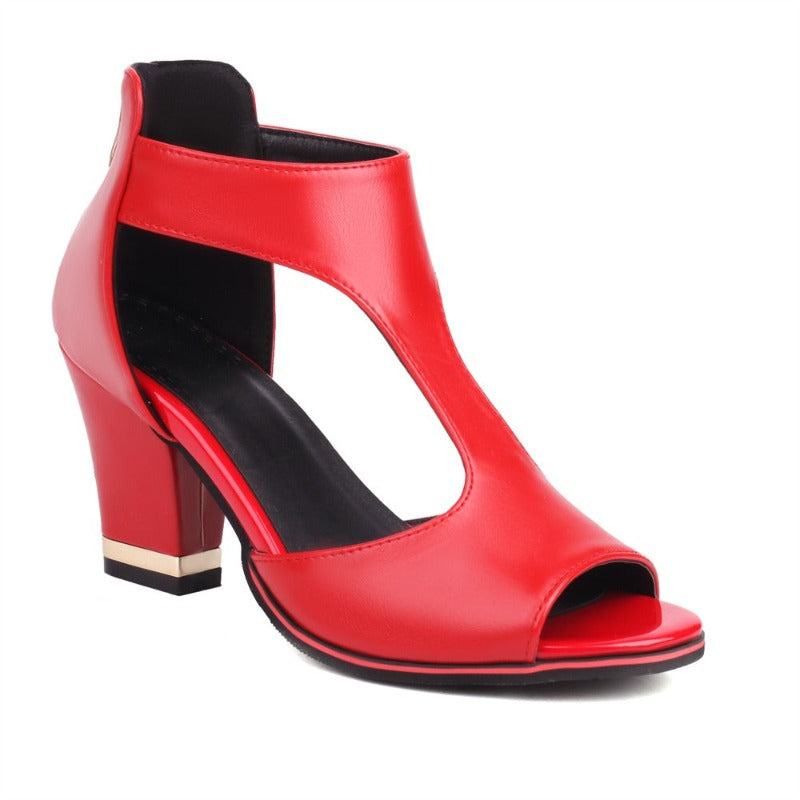 Women's Sandals | Chunky High Heel Open Toe | Zip-Up Party Shoes | PU & EVA