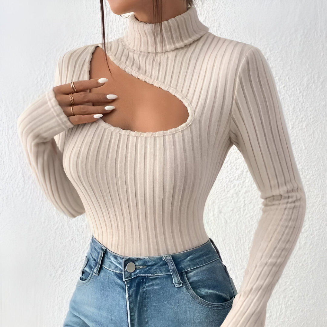 Women's Sweater | Ribbed & Soft | Unique Design with Cut-out Chest | Comfortable Fit