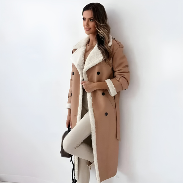 Women’s Coats | Long Teddy Collar Trench | Elegant Winter Clothing
