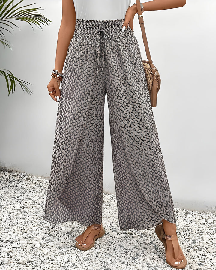 Women's Wide Leg Trousers | Floral Print with Side Slits | Loose Fit Summer Style | Polyester