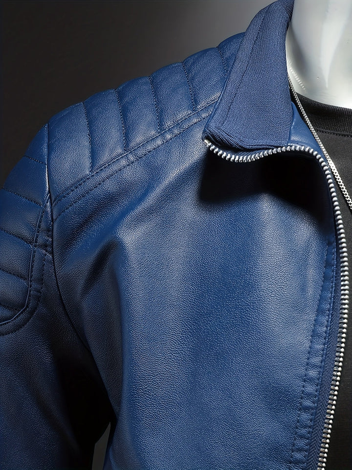 Men’s Casual Jacket | Elegant High Collar | Front Zip & Pockets | Faux Leather
