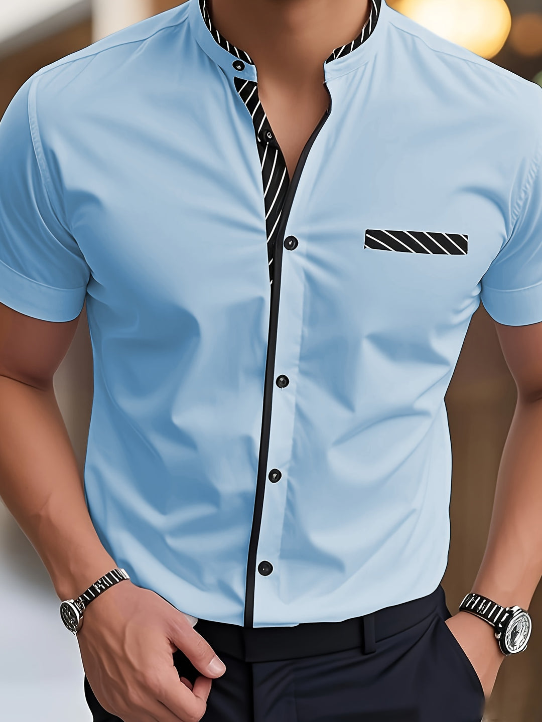 Men's Shirt | Stand Collar | Soft & Breathable | Polyester