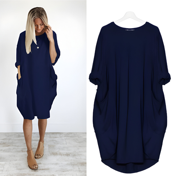 Women’s Dress | Round Neck & Loose Fit | Casual Clothing with Pockets