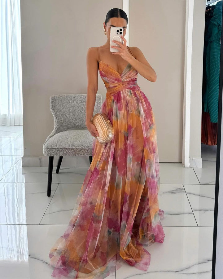 Women's Maxi Dress | Deep V-Neck & Lace | Strapless & High Waist | Summer & Wedding