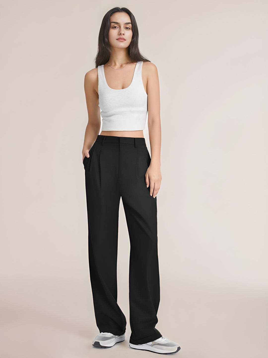 Women's Wide-Leg Trousers | Tailored Fit | Elegant Beige | Soft & Durable Fabric