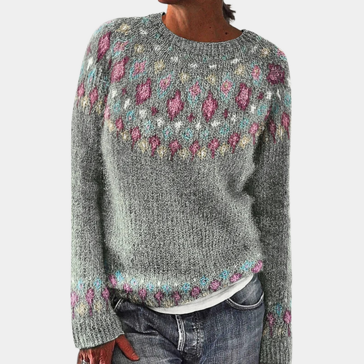 Women’s Knitted Sweater | Vintage Design | Unique Print | Crew Neck & Long Sleeves