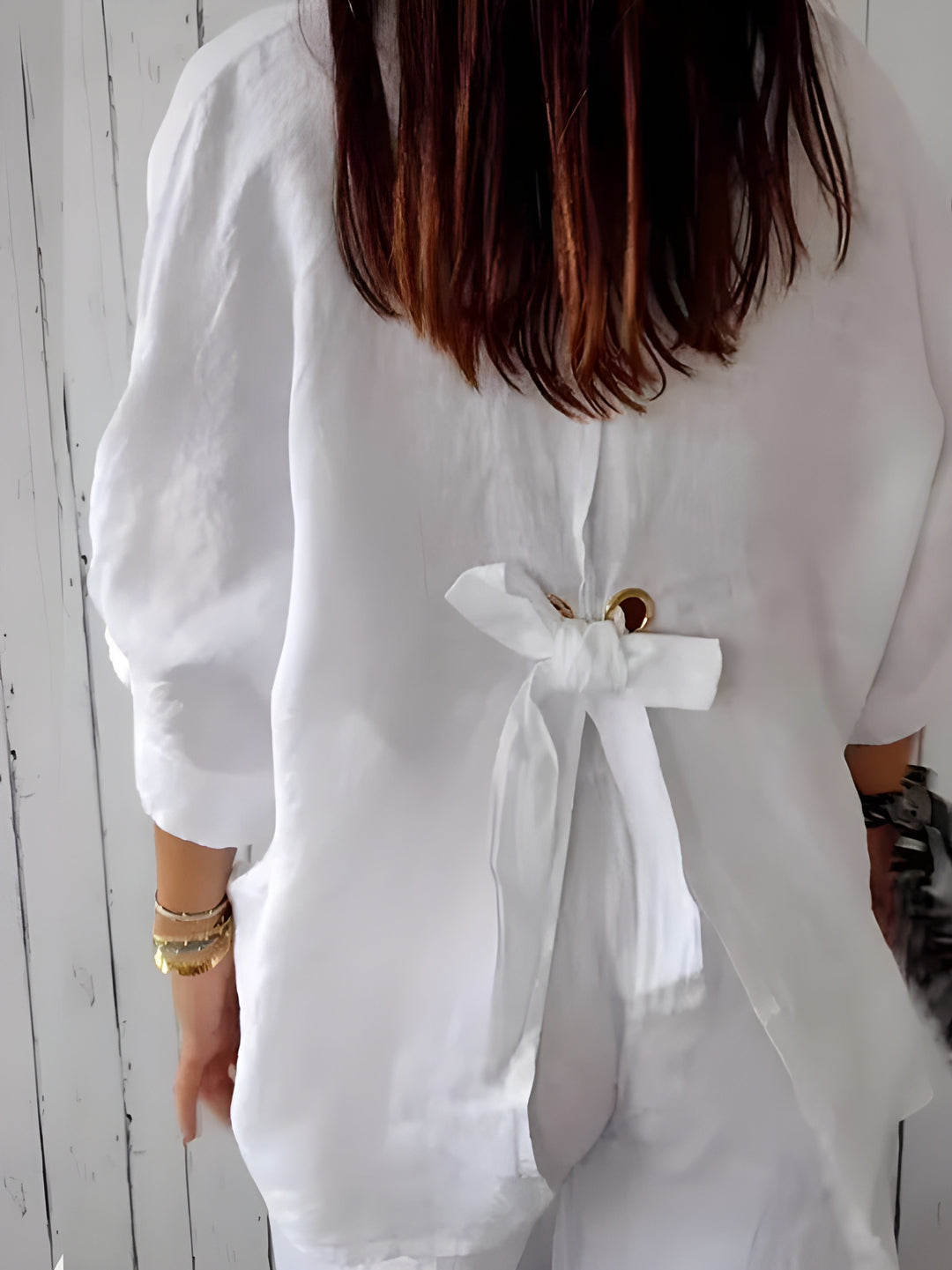 Women’s  Shirt | Tie-Back with Laces & Buttons | Loose Fit & Elegant | Cotton-Linen