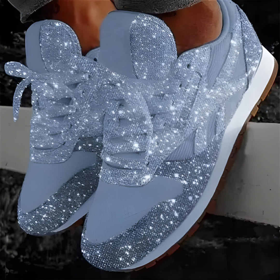 Women’s Trainers | Glitter Mesh Sneakers | Casual Lace-Up Shoes
