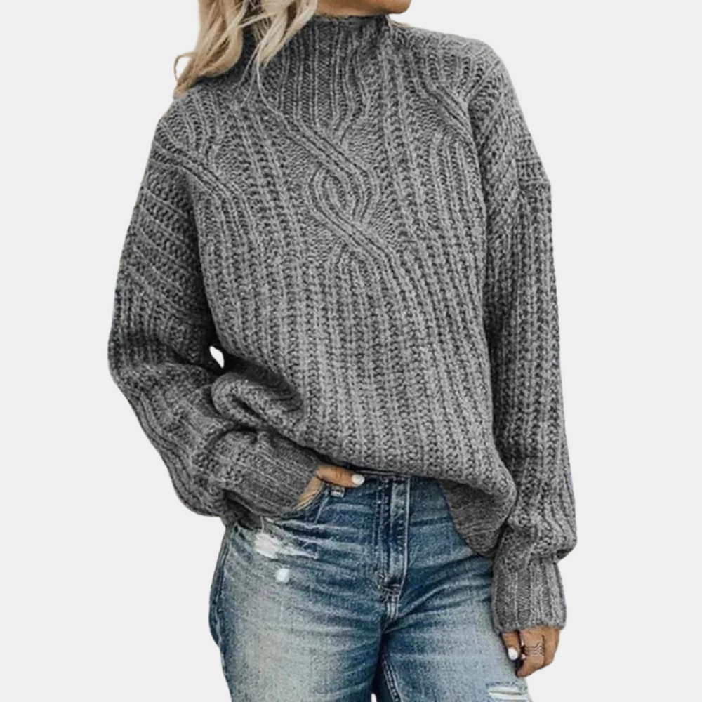 Women’s Vintage Knit Sweater | High Neck & Cable Pattern | Loose & Comfortable