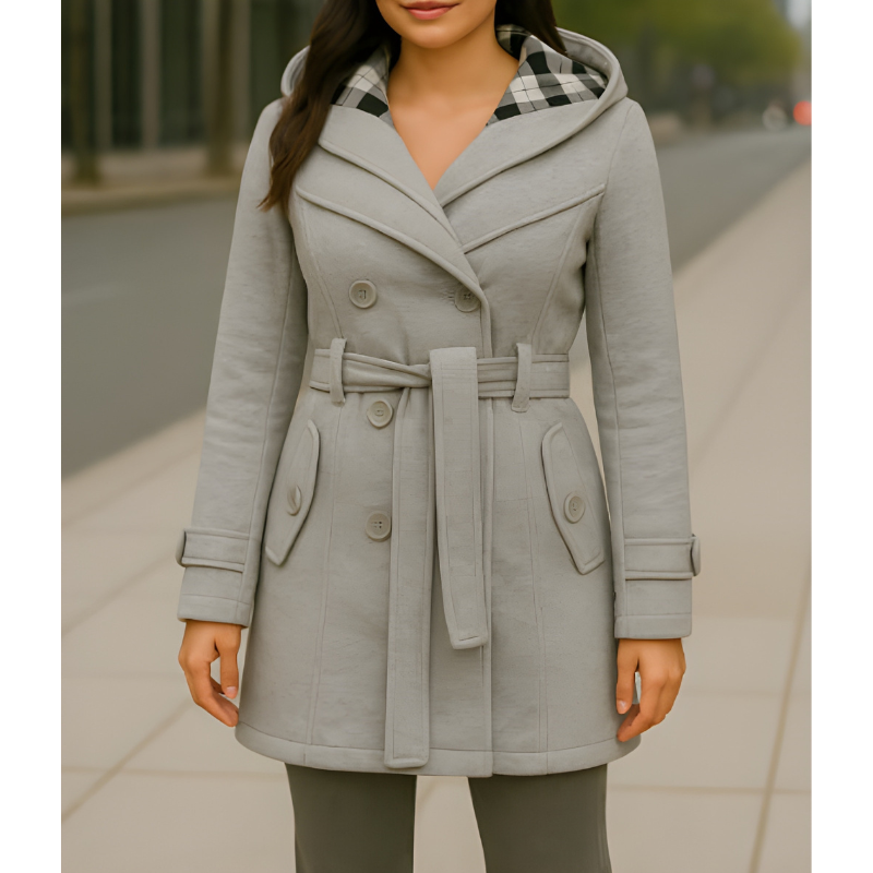 Women’s Jacket | Hooded Belted Coat | Elegant Clothing