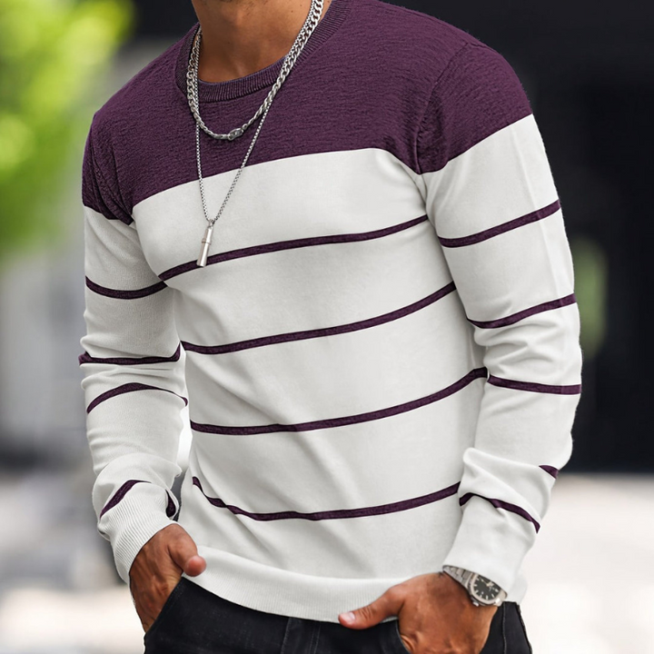 Men’s Sweatshirt | Striped Knit Mens Clothing | Crew Neck Sweater