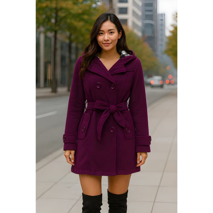 Women’s Jacket | Hooded Belted Coat | Elegant Clothing