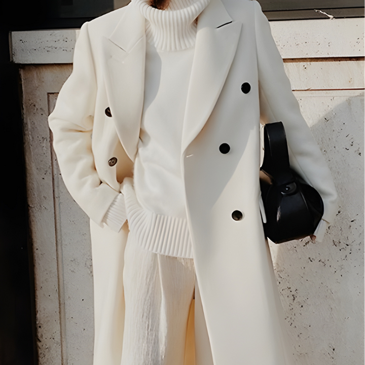 Women’s Jacket | Elegant & Double-Breasted Long Overcoat | Stylish Lapel