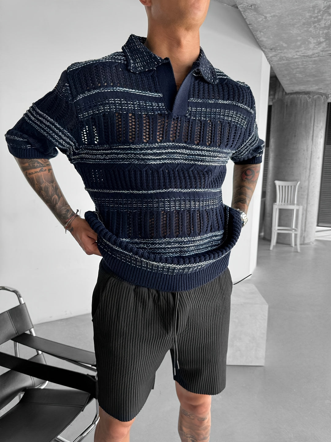 Men’s Polo | Knitted & With Cut-Out Details | Streetwear Style | For Autumn & Winter