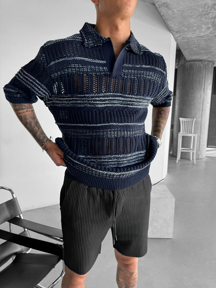 Men’s Polo | Knitted & With Cut-Out Details | Streetwear Style | For Autumn & Winter