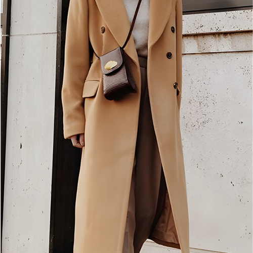 Women’s Jacket | Elegant & Double-Breasted Long Overcoat | Stylish Lapel