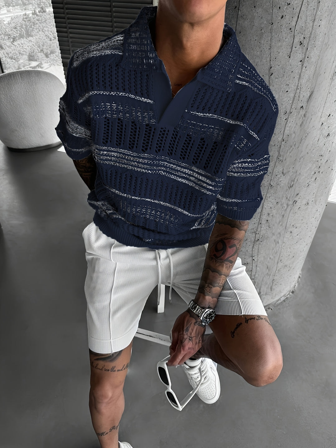 Men’s Polo | Knitted & With Cut-Out Details | Streetwear Style | For Autumn & Winter