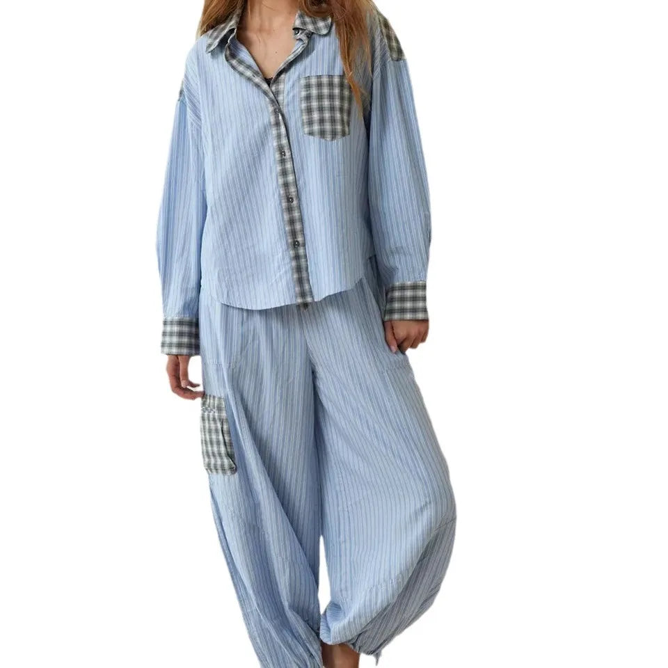 Pyjamas Set | Soft Plaid Patchwork Design | Relaxed Womens Clothing