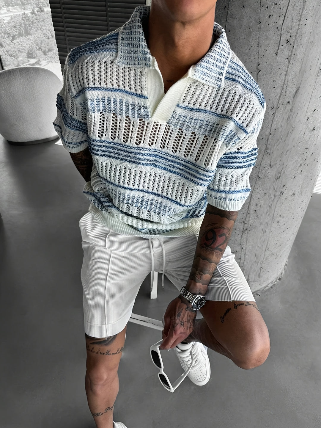 Men’s Polo | Knitted & With Cut-Out Details | Streetwear Style | For Autumn & Winter