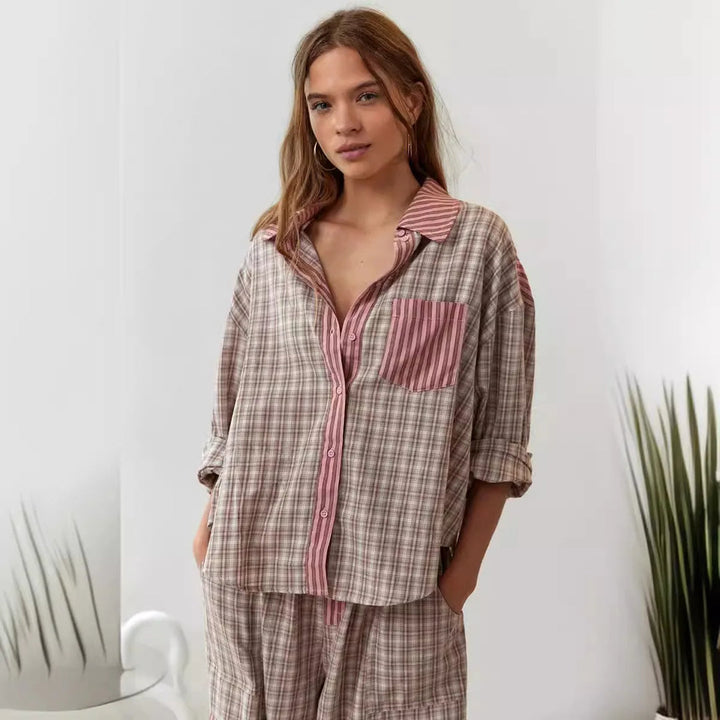 Pyjamas Set | Soft Plaid Patchwork Design | Relaxed Womens Clothing