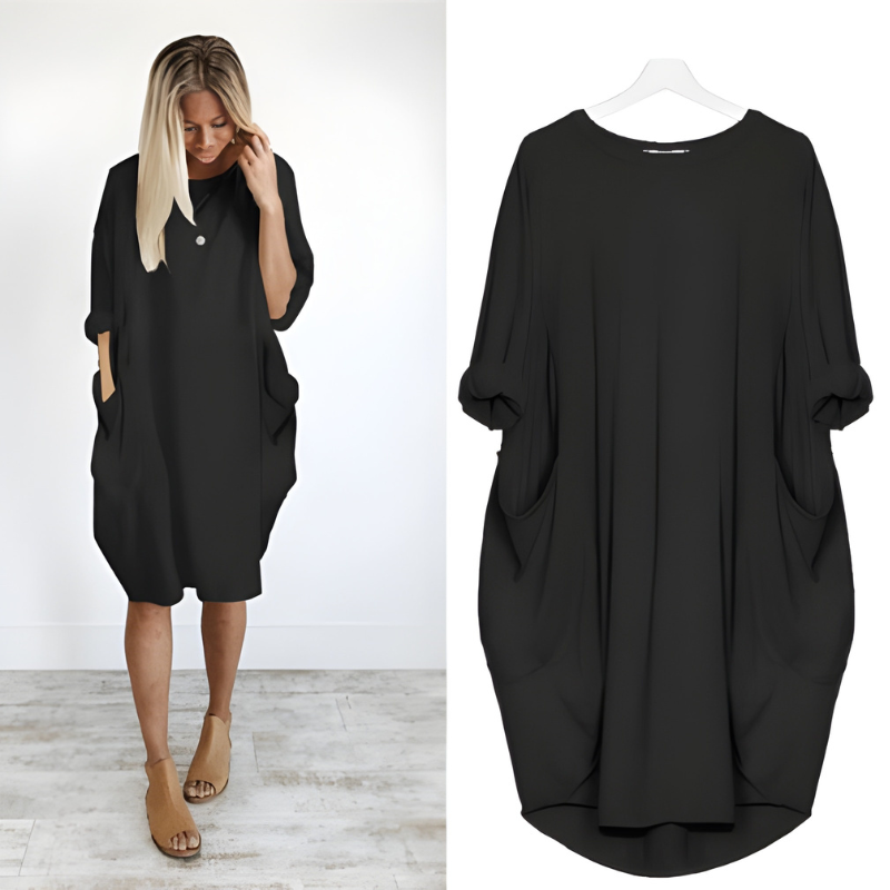 Women’s Dress | Round Neck & Loose Fit | Casual Clothing with Pockets