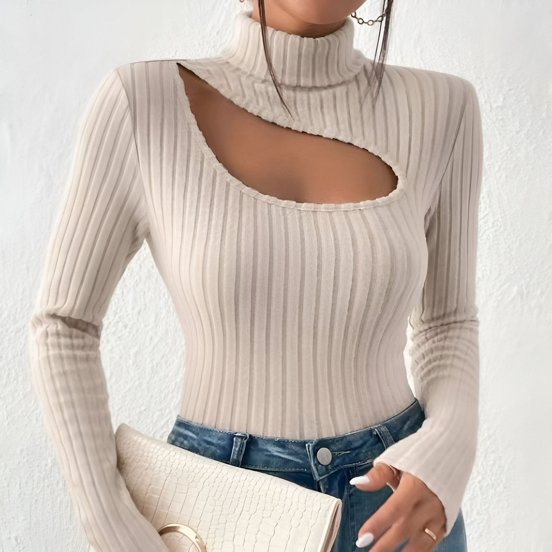 Women's Sweater | Ribbed & Soft | Unique Design with Cut-out Chest | Comfortable Fit