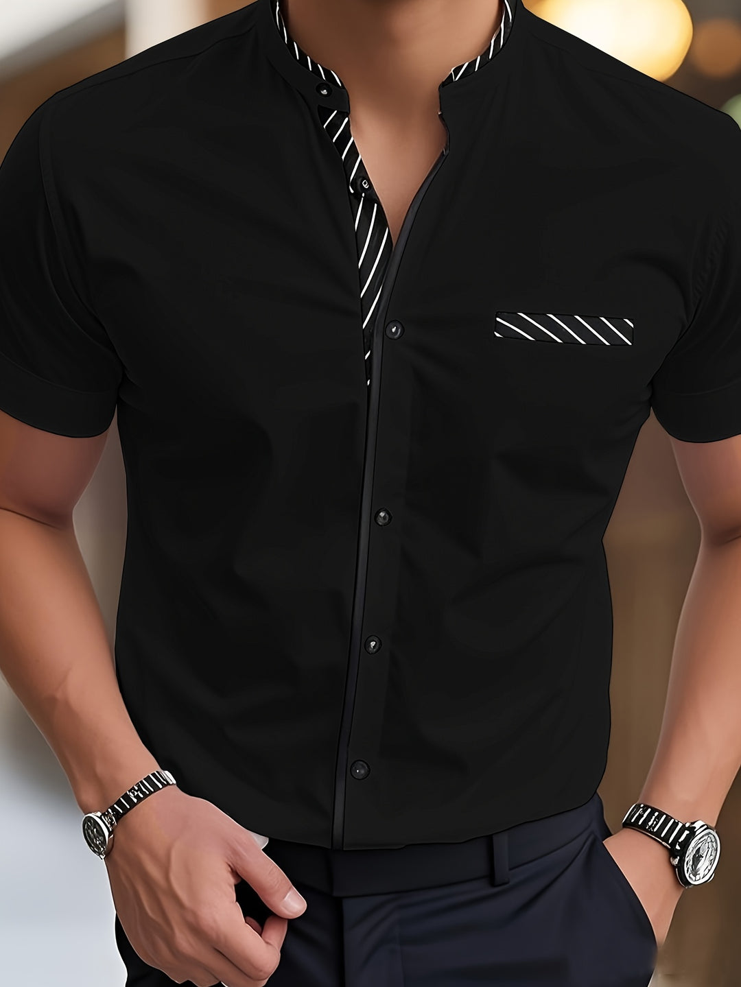Men's Shirt | Stand Collar | Soft & Breathable | Polyester