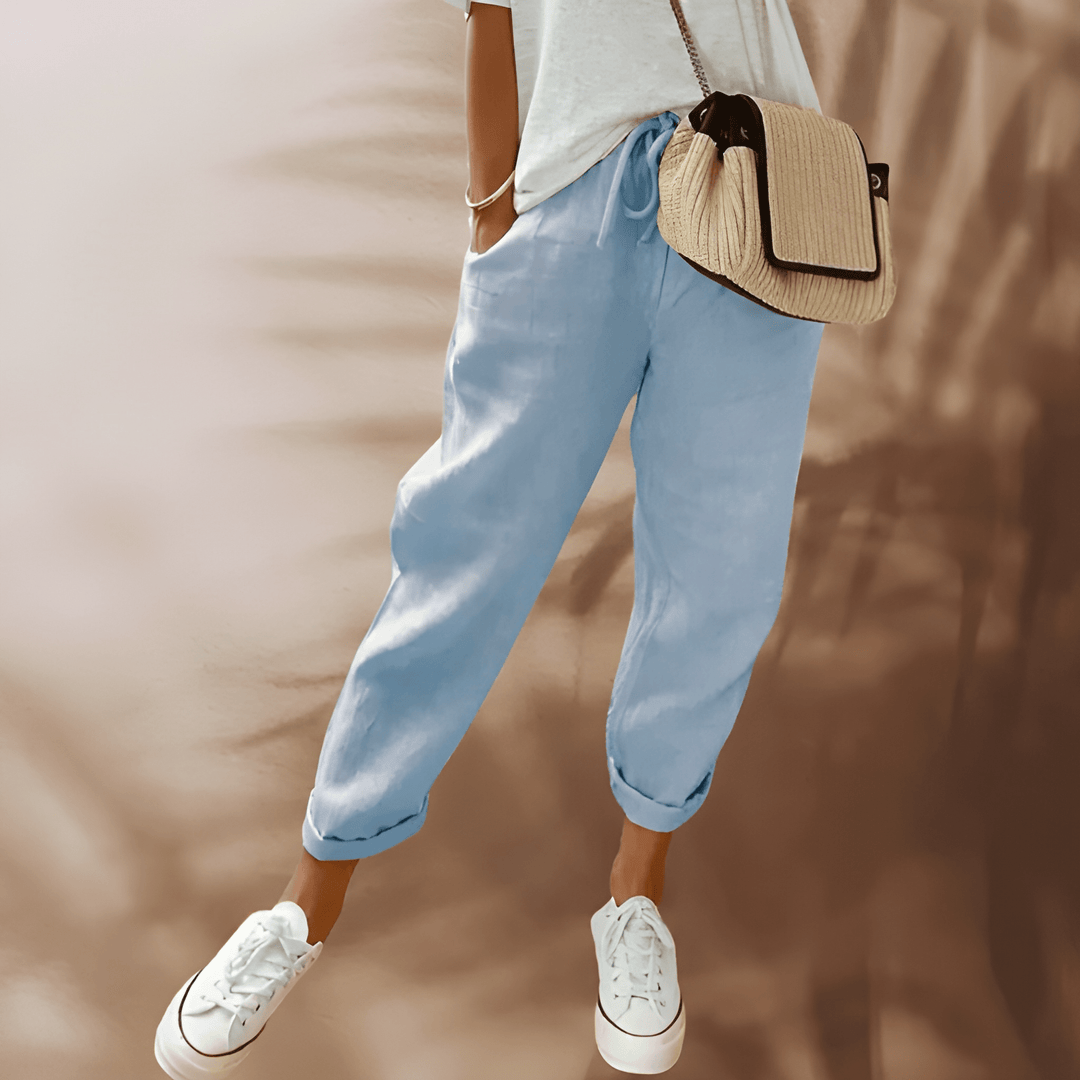 Women's Wide Leg Trousers | Vintage Print | Elastic Waist | Lightweight Polyester Blend