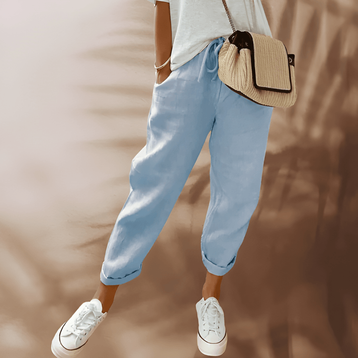 Women's Wide Leg Trousers | Vintage Print | Elastic Waist | Lightweight Polyester Blend