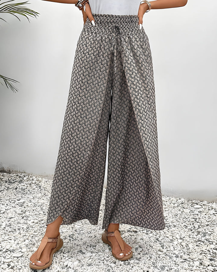Women's Wide Leg Trousers | Floral Print with Side Slits | Loose Fit Summer Style | Polyester