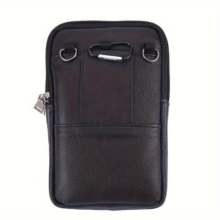 Men’s Waist Bag | Genuine Cowhide Leather | With Phone Holder & Multiple Zip Pockets