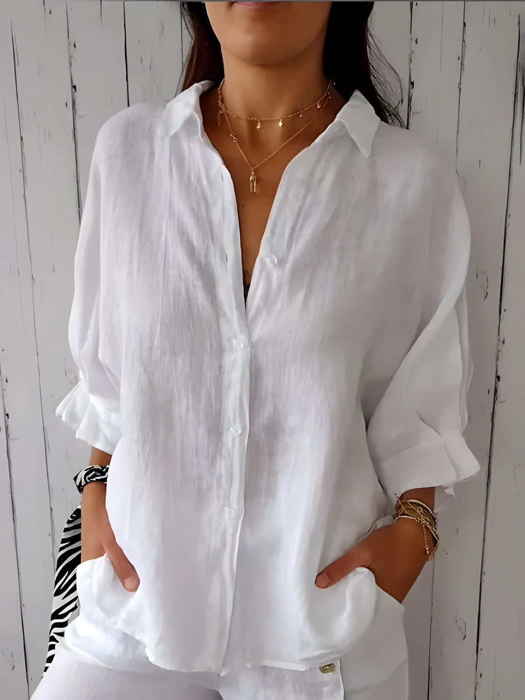 Women’s  Shirt | Tie-Back with Laces & Buttons | Loose Fit & Elegant | Cotton-Linen