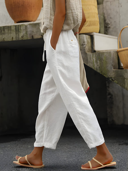 Women’s Trousers | Autumn Style | Drawstring Waist & Pockets | Cotton-Linen