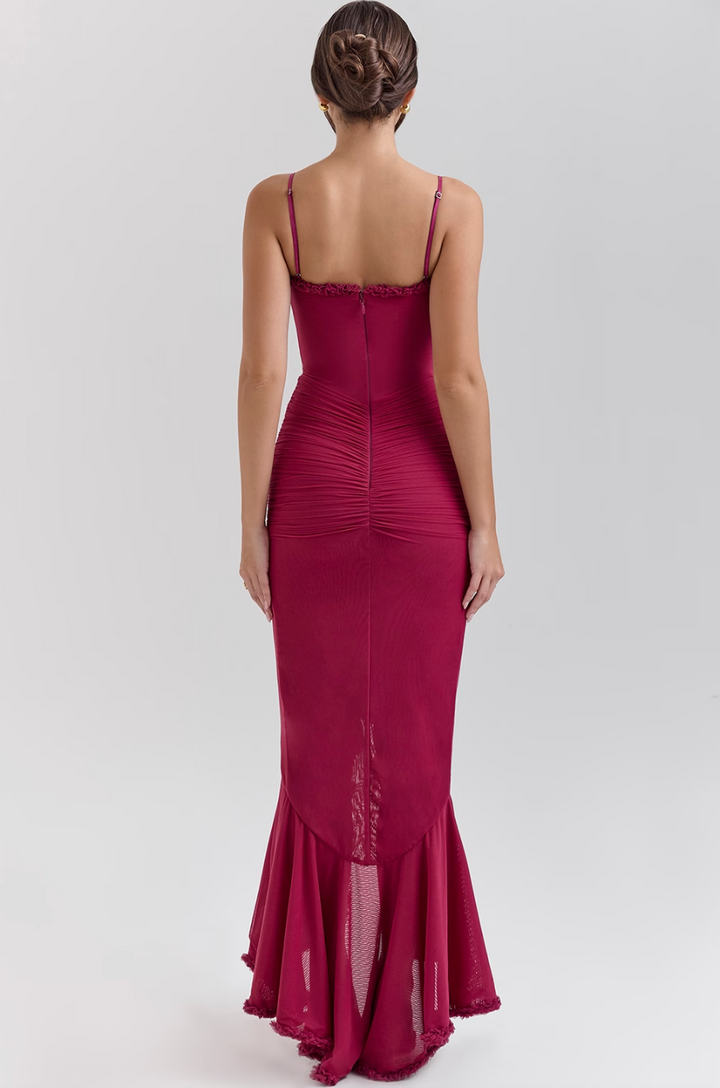 Women Maxi Dress | Spaghetti Straps & Ruffle Details | Sheer Layers | Wedding & Party