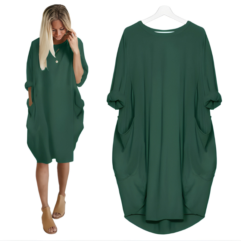Women’s Dress | Round Neck & Loose Fit | Casual Clothing with Pockets