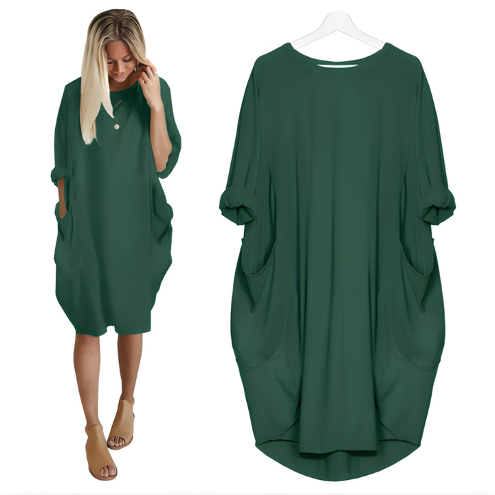Women’s Dress | Round Neck & Loose Fit | Casual Clothing with Pockets