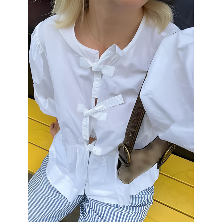Women Blouse | Ruffle Details & Puff Sleeves | Ruched Crop Top | Elegant & Feminine