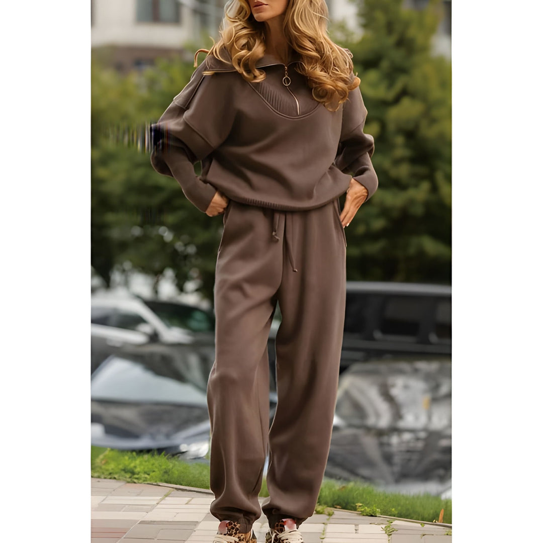 Women’s Set | Warm Clothing Style | Zip Lapel Loungewear Outfit