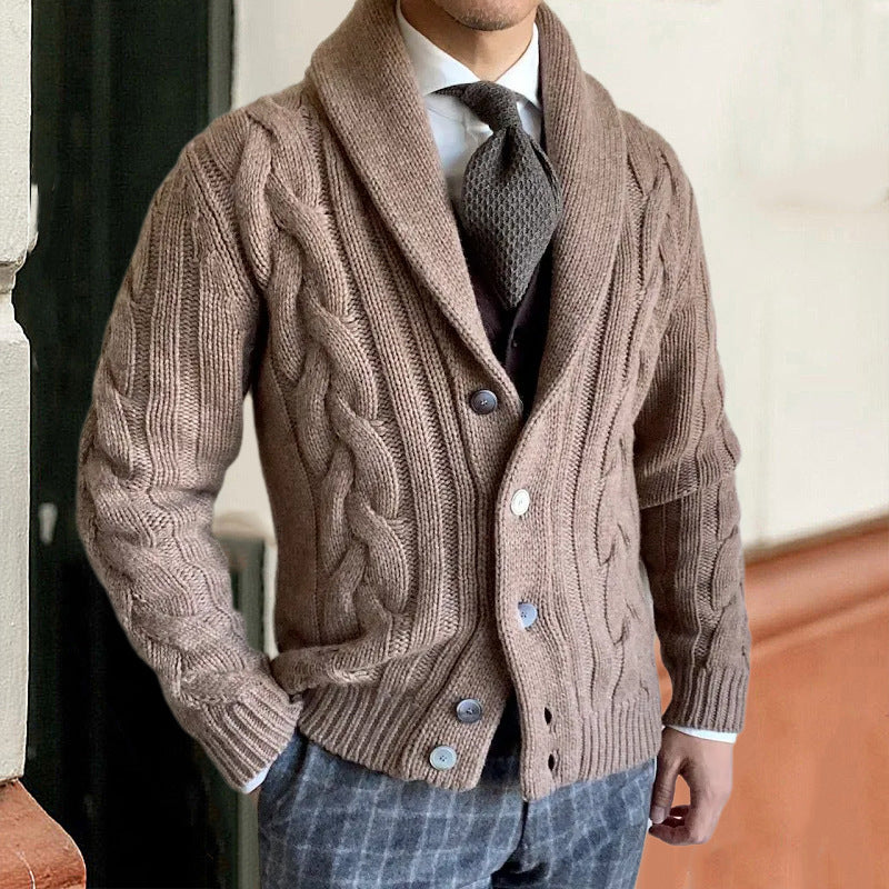 Men’s Cardigan | Cable Knit Shawl Collar | Modern Mens Clothing