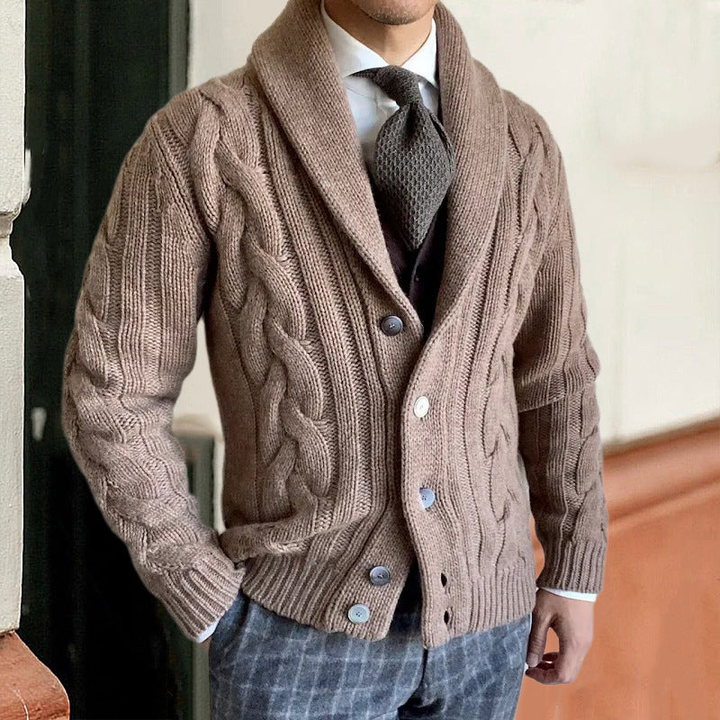 Men’s Cardigan | Cable Knit Shawl Collar | Modern Mens Clothing