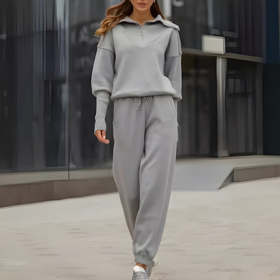 Women’s Set | Warm Clothing Style | Zip Lapel Loungewear Outfit
