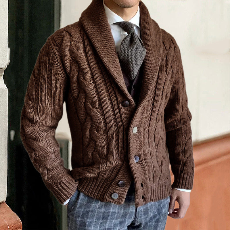 Men’s Cardigan | Cable Knit Shawl Collar | Modern Mens Clothing