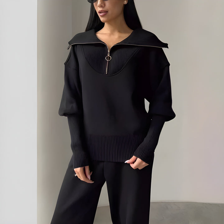 Women’s Set | Warm Clothing Style | Zip Lapel Loungewear Outfit