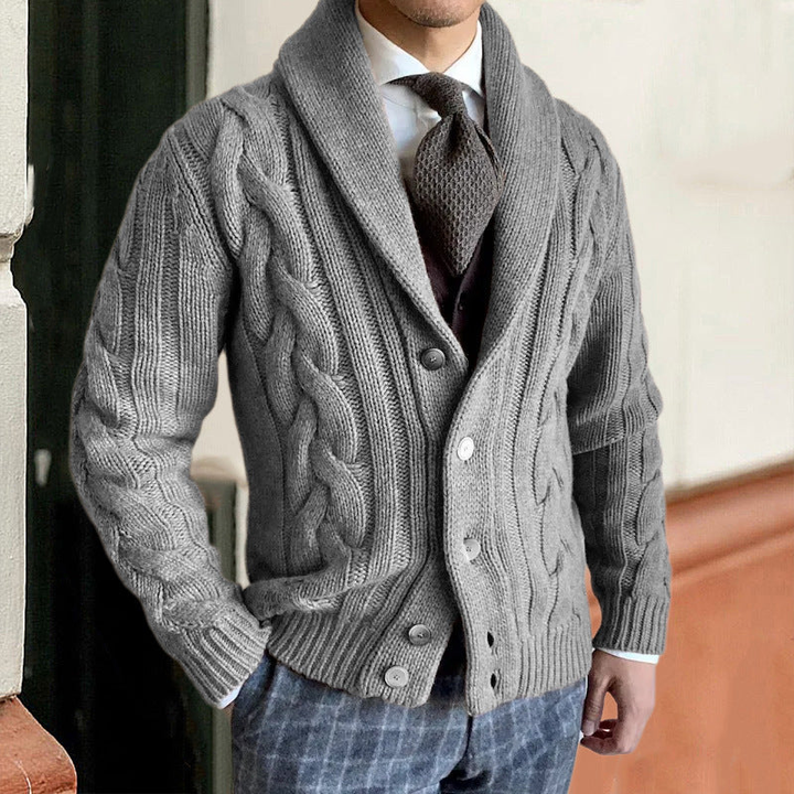 Men’s Cardigan | Cable Knit Shawl Collar | Modern Mens Clothing