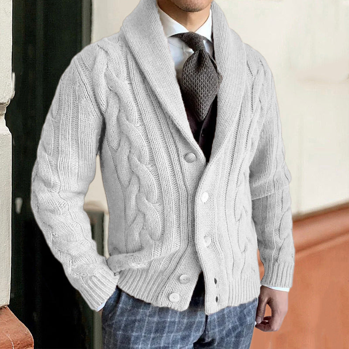 Men’s Cardigan | Cable Knit Shawl Collar | Modern Mens Clothing