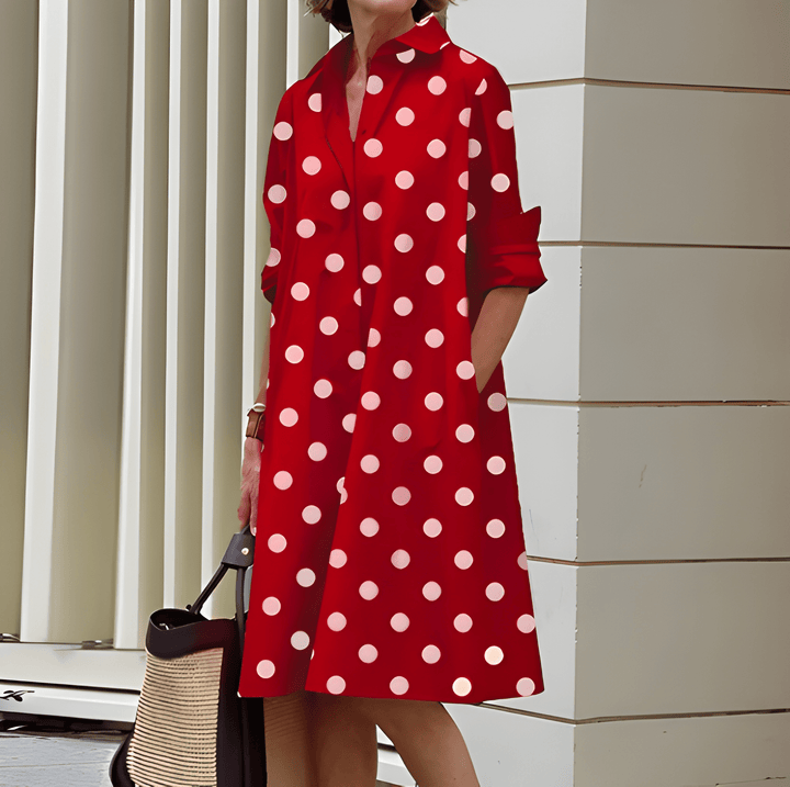 Women's Shirt Dress | Loose Fit Button-Down | Stand Collar & Lapel Style | Polyester