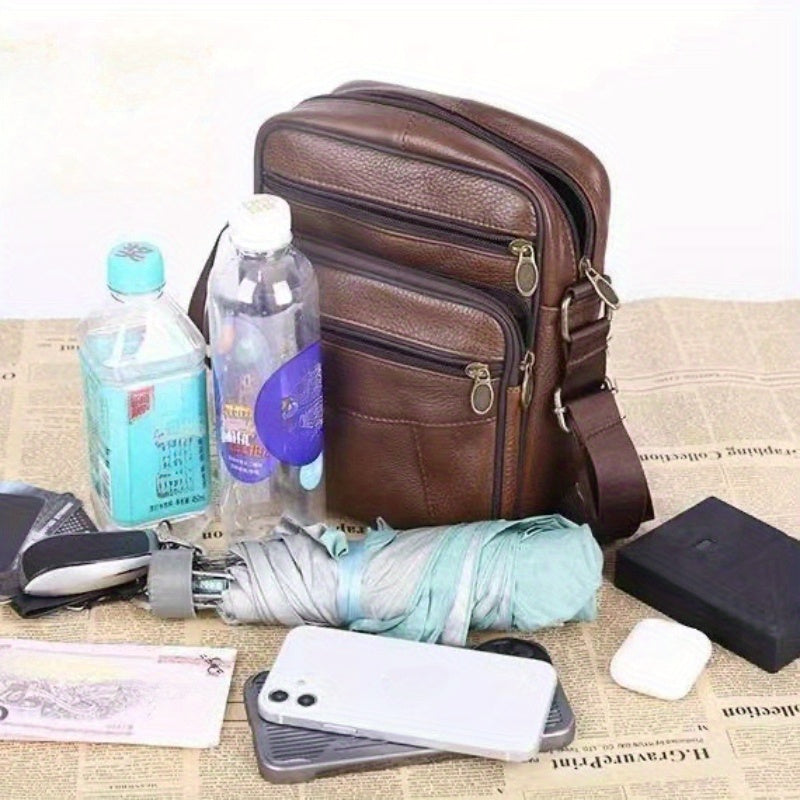 Men’s Crossbody Bag | Genuine Cowhide Leather | Large Capacity & Multiple Compartments | Adjustable Strap
