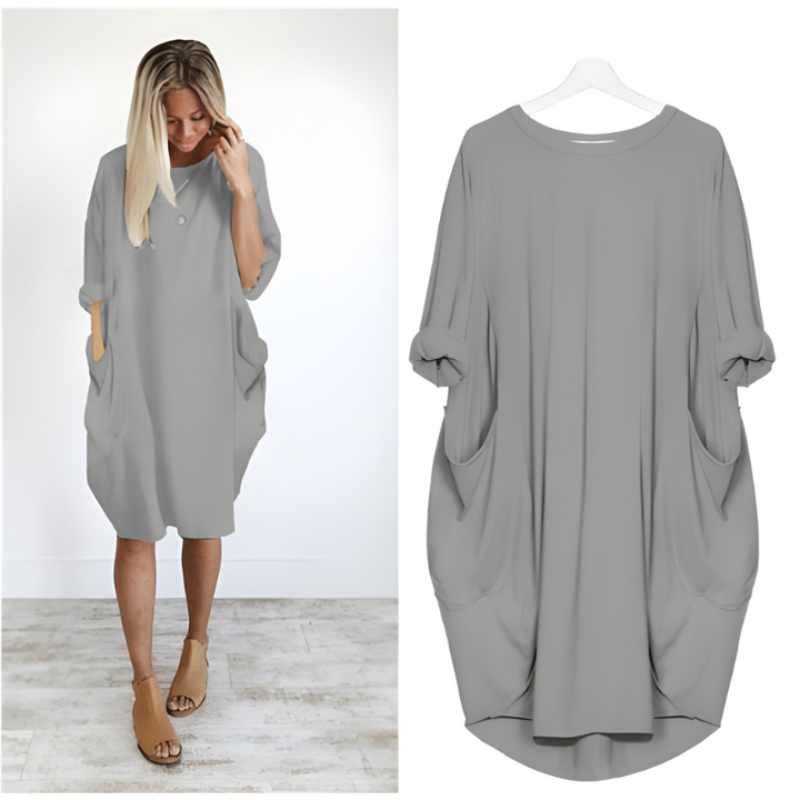 Women’s Dress | Round Neck & Loose Fit | Casual Clothing with Pockets